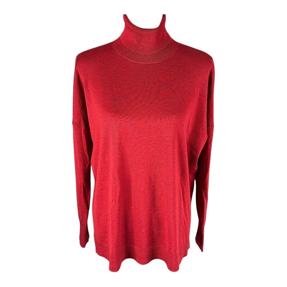 JCrew Turtleneck Merino Wool sweater‎ Side Slits Golden Burgundy Red Medium